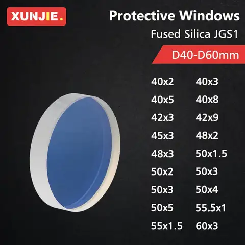 XUNJIE 레이저 보호 윈도우 D40 - D60 시리즈, 석영 융합 실리카, 섬유 절단 용접기용, 1064nm, 40x2mm, 42x9mm