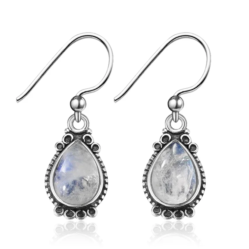 Simple Water Drop Shape 8x11MM Moonstone 925 Silver Dangle Earrings Women Jewelry Gift Dropshipping Wholesale