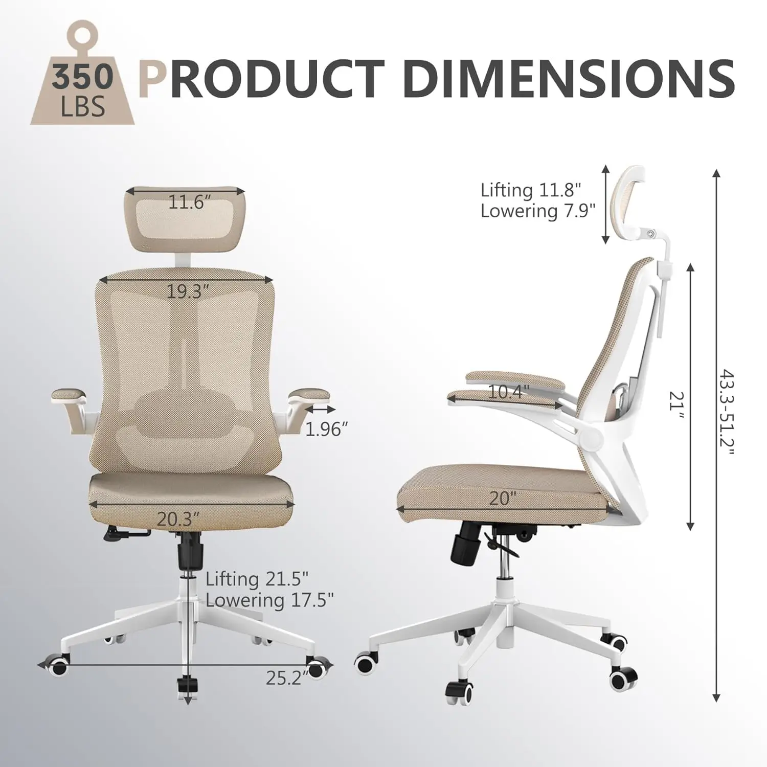 Ergonomic Mesh Office Chair 360° Swivel Adjustable 90-130° Recline Lumbar Support 350lbs Capacity, Customized