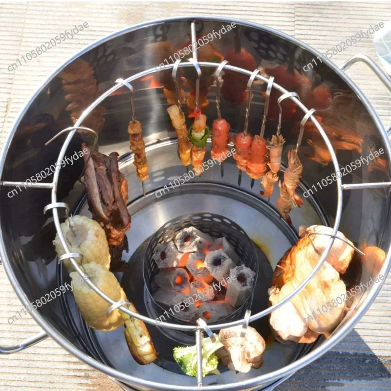 Hanging Grill Barbecue Oven Home Stainless Steel Grill Rack Barrel-Style Skewers & Lamb Chops Charcoal-Fired Indoor Smoke-Free