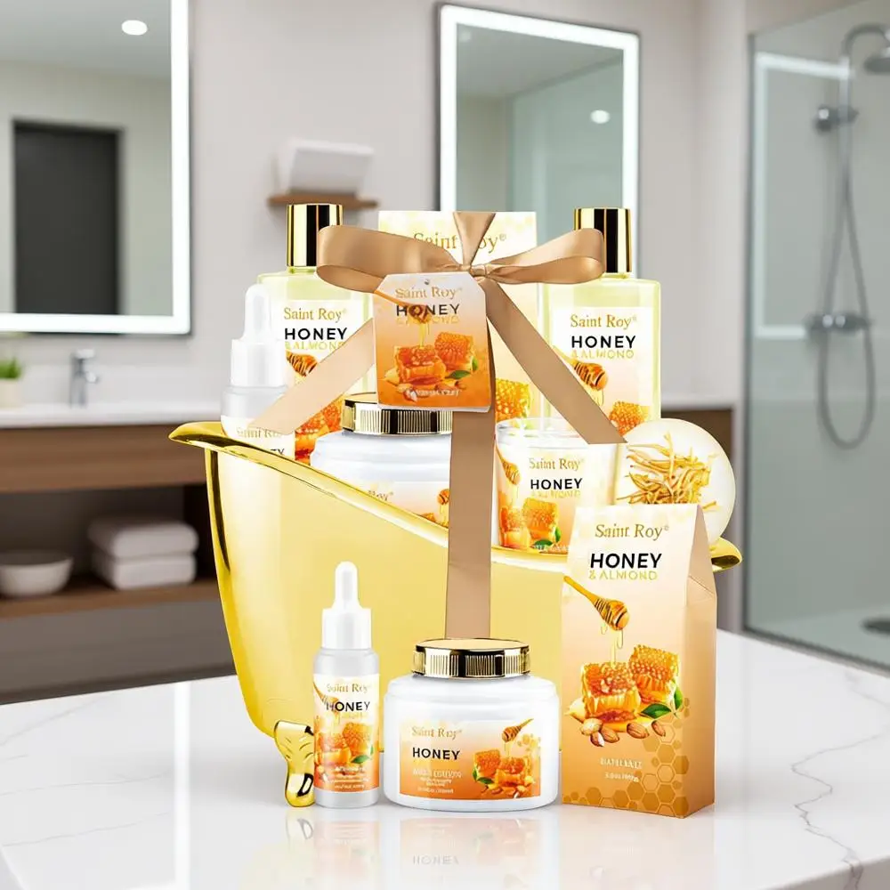 Cesta de Regalo de Spa de Lujo con Aroma a Almendra para Relajación y Cuidado Personal en el Hogar