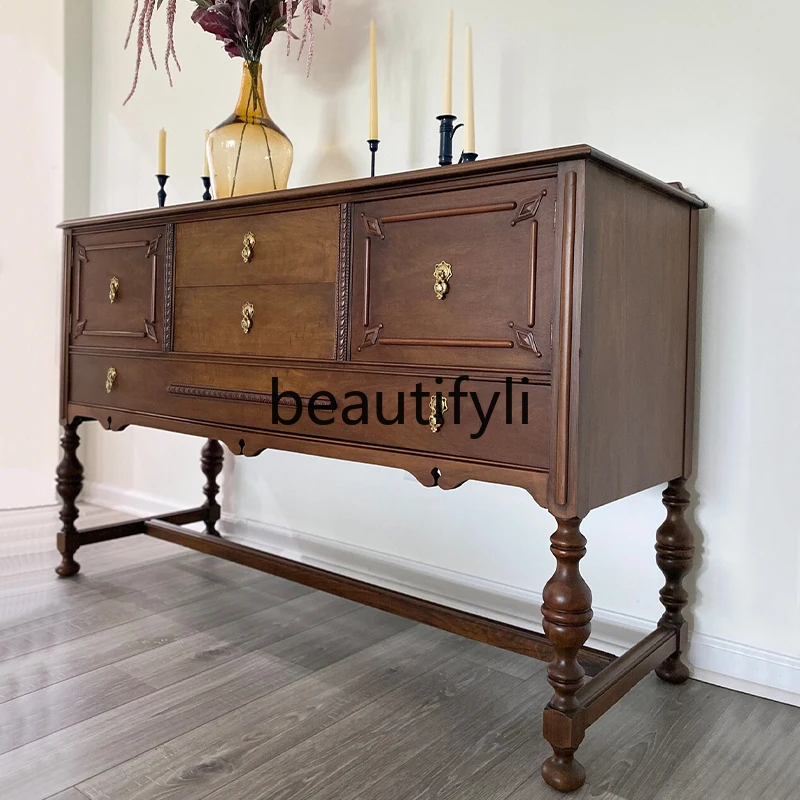 

French medieval style solid wood entry porch cabinet, living room partition locker integrated against the wall