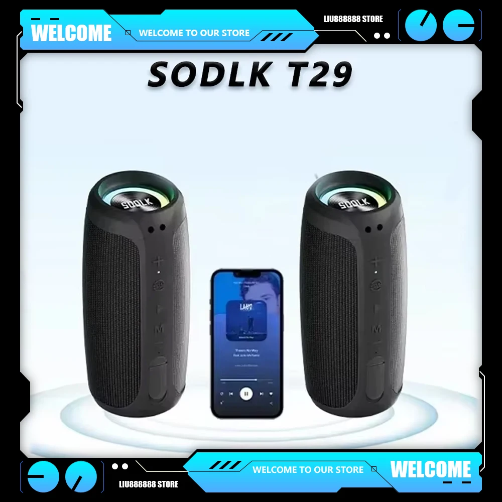 SODLK T29 Portable 60W High Power Outdoor Subwoofer Bluetooth Speakers IPX7  Waterproof Deep Bass 3D Stereo Surround Sound Box