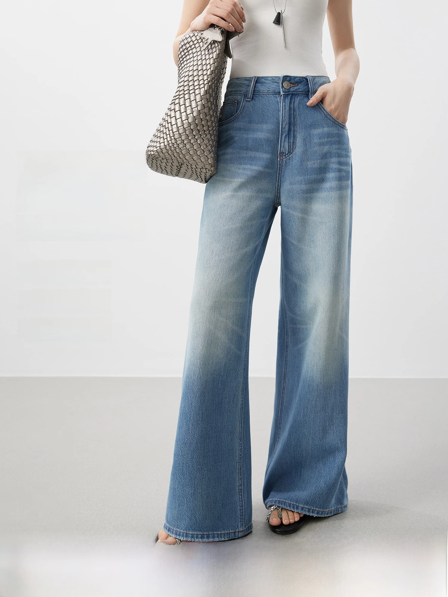 

Casual High Waist Straight Leg Jeans Women's Blue Shadow Vintage Washed Spring New Style Comfortable Fit High Waist Jeans