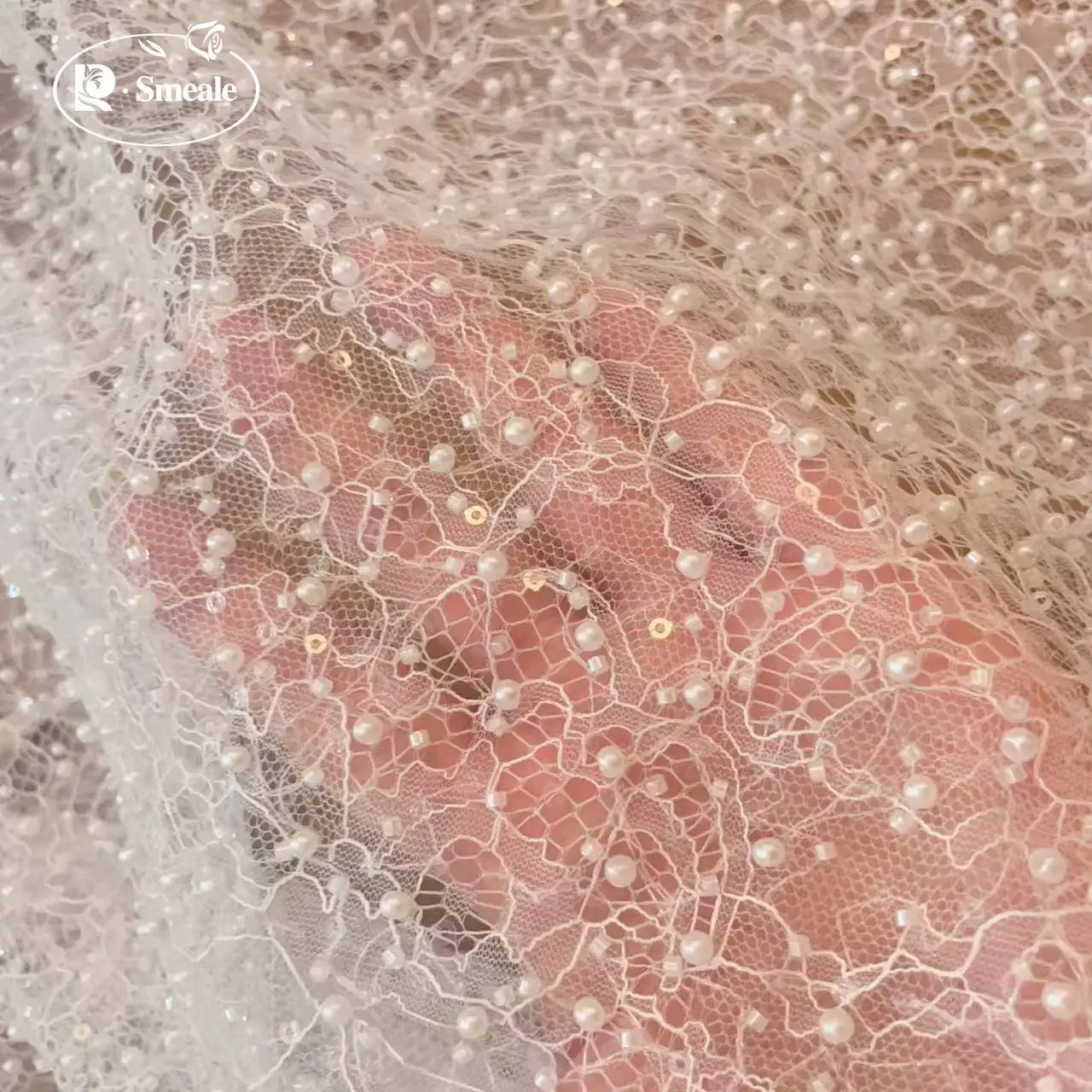 

SMEALE White Beads Sequins Lace Fabric Luxury Evening Dress French Lace Bridal Wedding Fabric.fabrics for Sewing