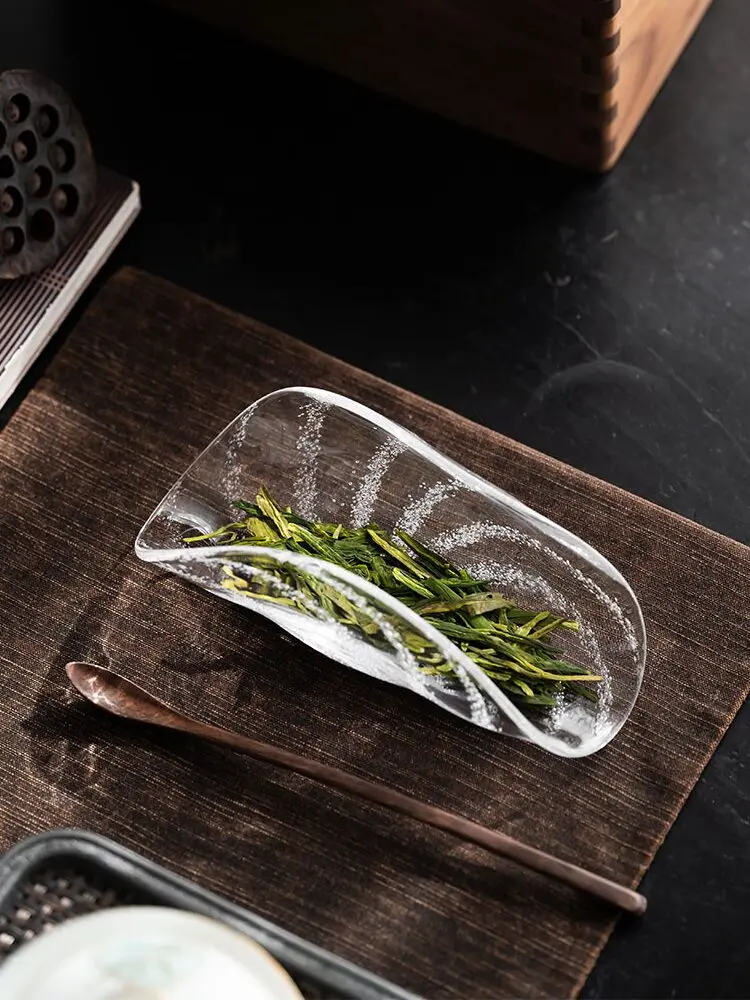 Handmade Bubble Glass Tea Scoop Crystal Glass Tea Tray Premium High End Green Tea Appreciation Tea Room Tea Ceremony Accessories