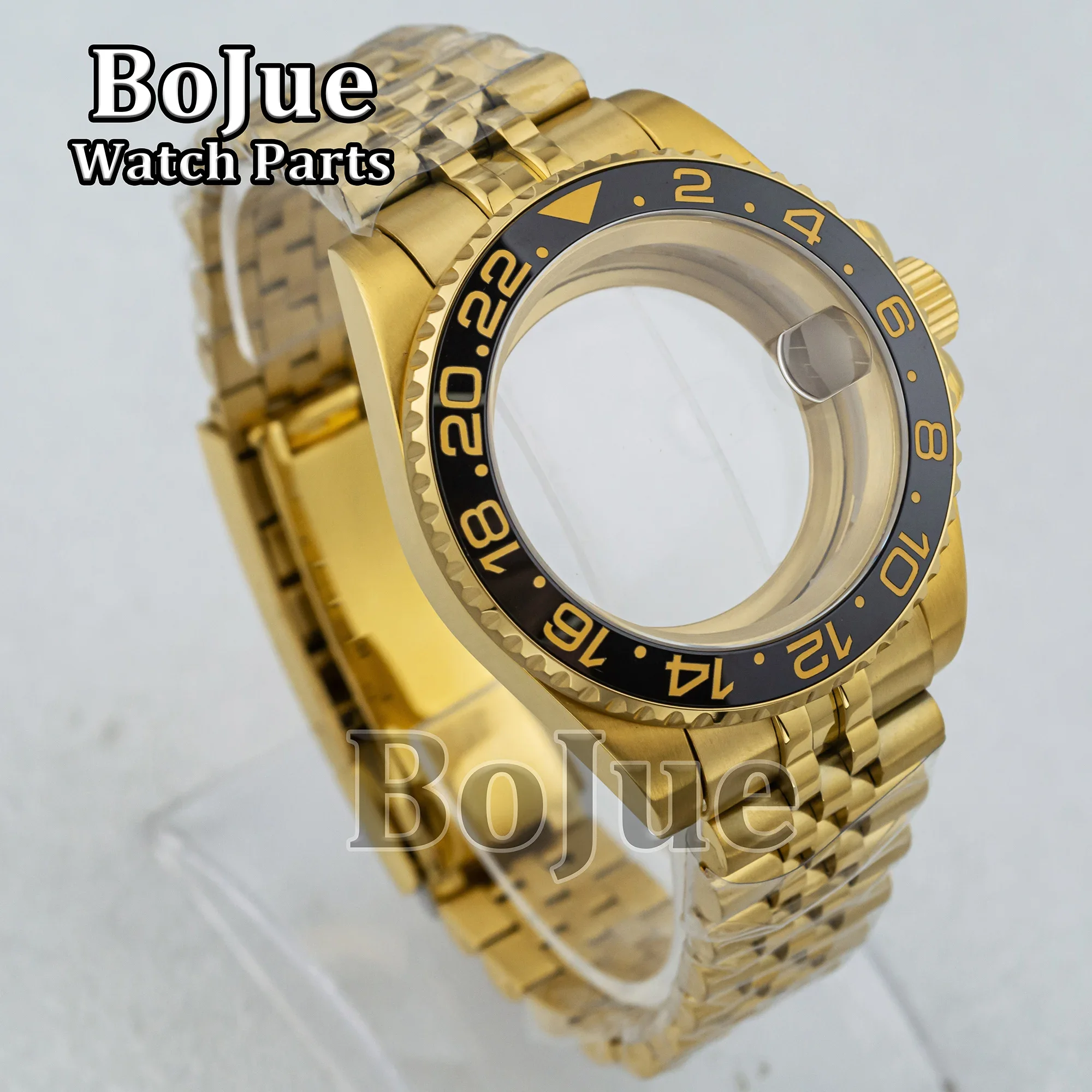 

40mm NH35 Case Full Gold PVD Jubilee Strap Bracelet Sapphire Glass For GMT NH34 NH35 NH36 Movement Waterproof Men Watch Parts