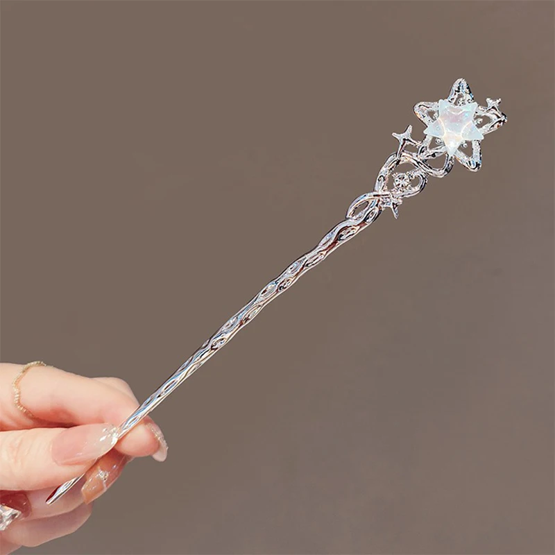 Vintage Moonstone Star Moon Hair Sticks For Women Chinese Style Cross Tassel Hairpin Disk Hair Chopsticks Hair Accessories