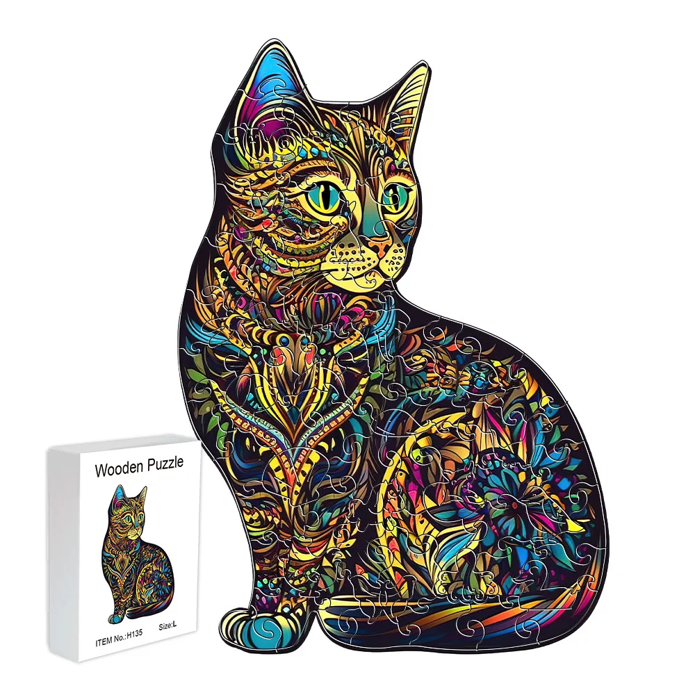 

Wooden puzzle Color Cat Beautiful Gift Irregular Shape Puzzle Christmas Gift for adult stress relief personalized unique gift fo
