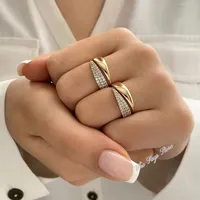 Luxury Copper Open Rings for Women Luxury  Adjustable Fashion Stainless Steel Ring Woman Jewelry Кольцо Женское Кольца