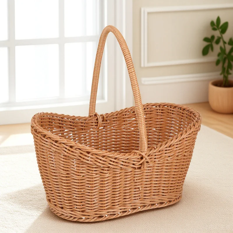 

Woven Gift Basket Imitation Rattan Fruit Storage Snack Flower Decoration Portable Bread Vegetable Organizer Decorative