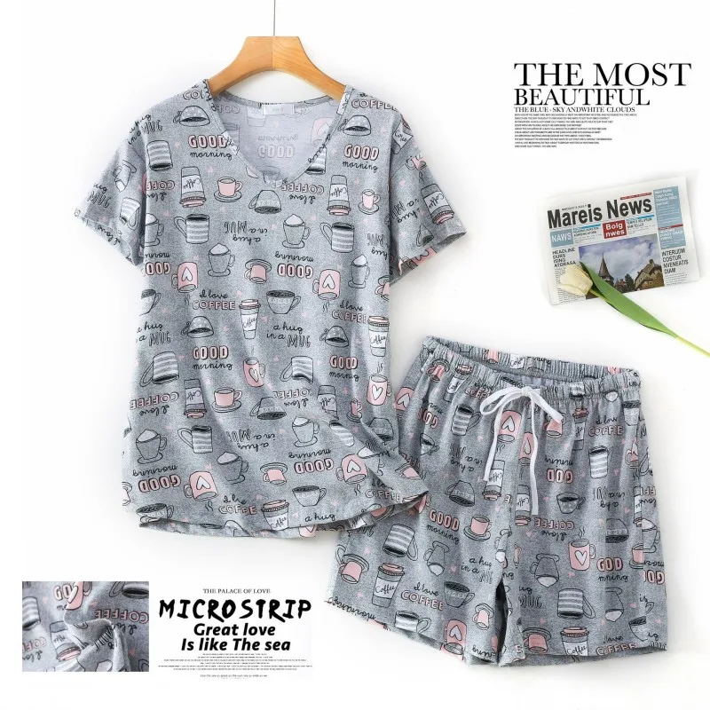 

Летние женские пижамные комплекты из мягкого хлопка 2026: повседневные свободные шорты и рубашка с коротким рукавом, комплект из двух предметов, большие размеры, для дома и отдыха