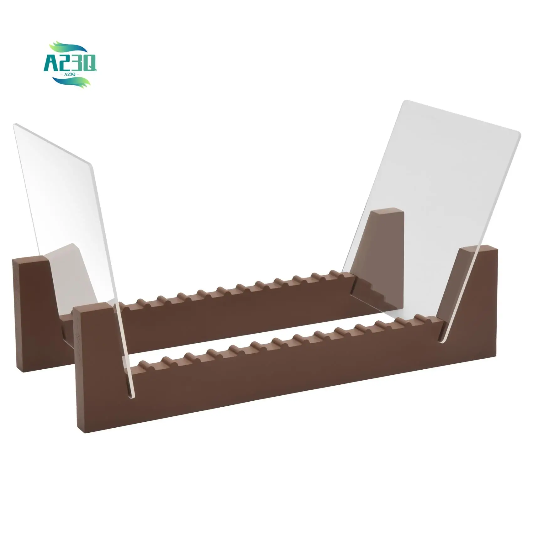 A23Q-Vinyl Record Storage Holder Large Capacity Acrylic Ends Display Stand Wooden LP Vinyl Album Desktop Rack