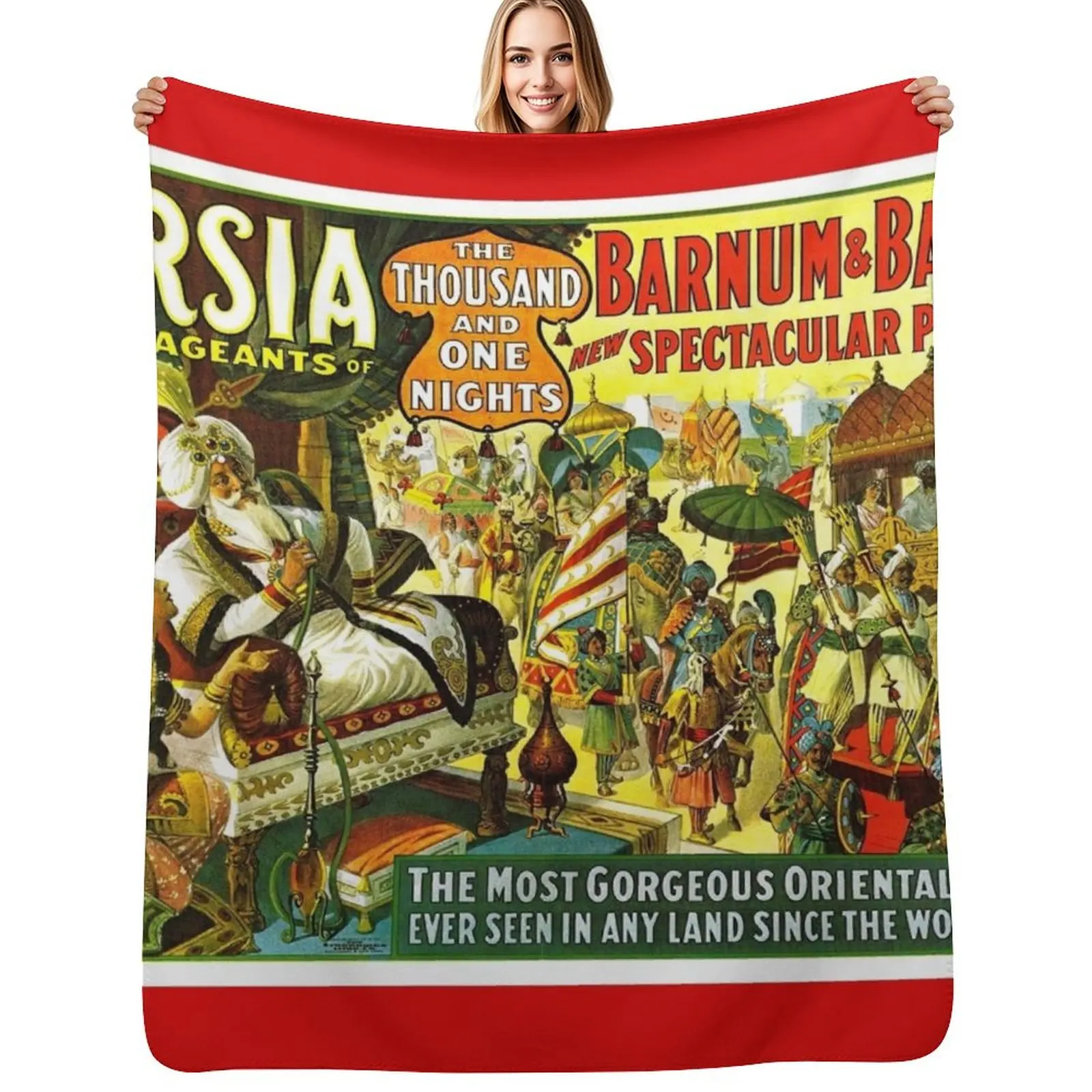 BARNUM and BAILEY CIRCUS : Vintage Persia Spectacular Print Throw Blanket All Season Lightweight Soft Blanket for Bed