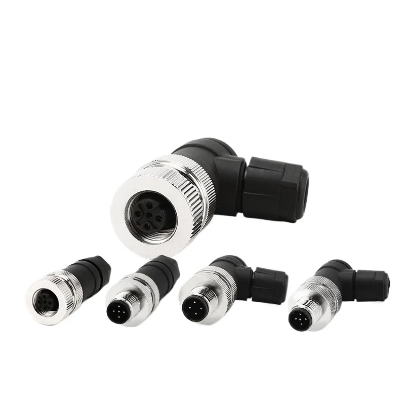 2 Pcs Sensor Connector M12 4P 5P 8P 12P Aviation Male Female Straight/Curved Plug Waterproof IP67 Screw / Solder Terminal