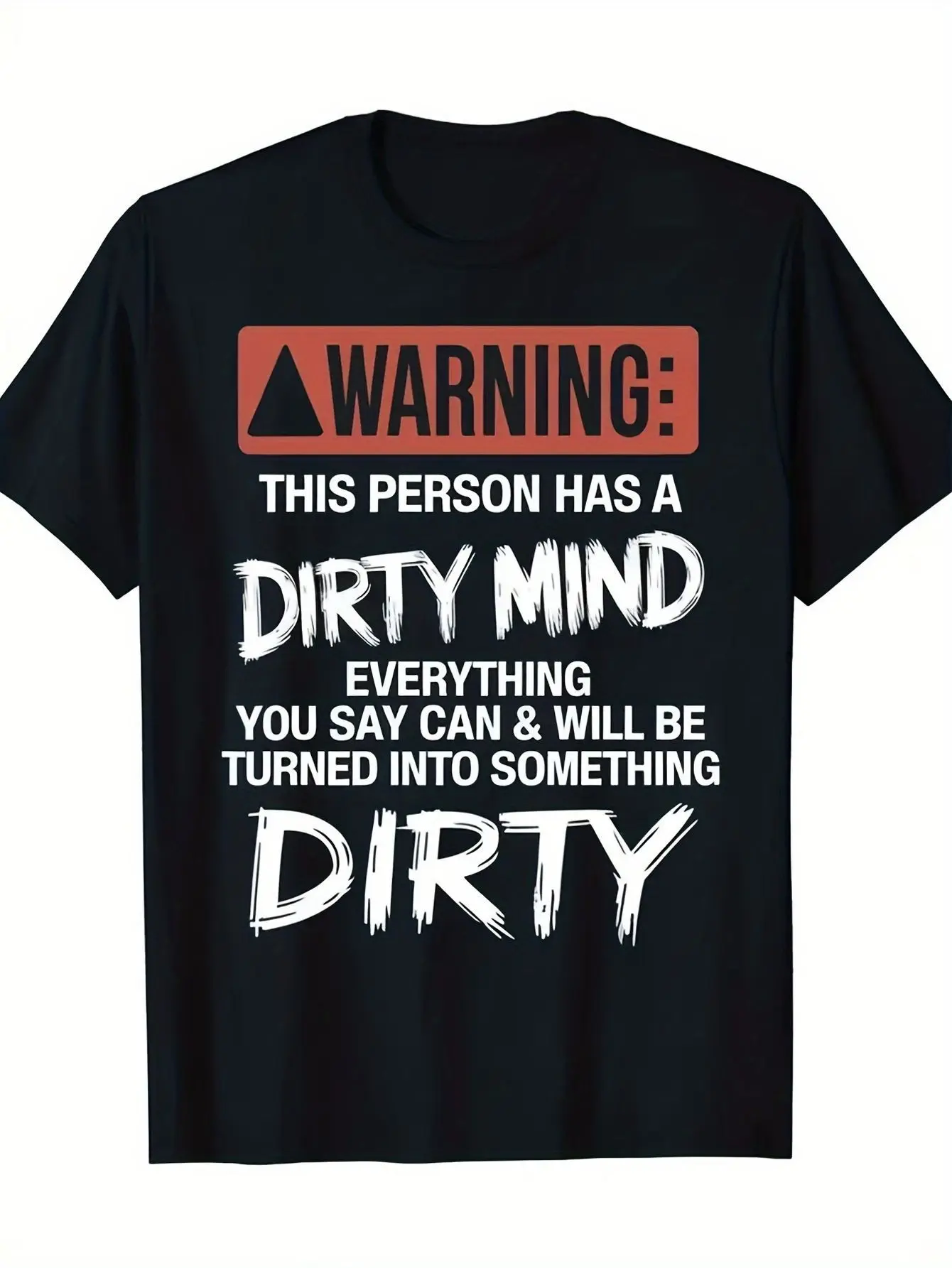 Camiseta divertida de advertencia Dirty Mind para hombre, texto rojo/blanco en negrita, cuello redondo 100% algodón (S-XXXL), regalo para papá/marido
