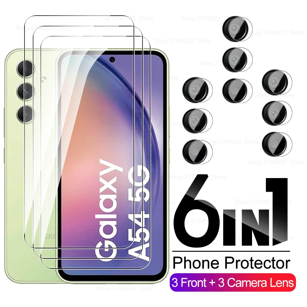 6in1 عدسة الزجاج المقسى لسامسونج غالاكسي A54 A55 A53 A52 A52s 5G حامي الشاشة عدسة الكاميرا الزجاج فيلم SamsunA 55 54 53 52s
