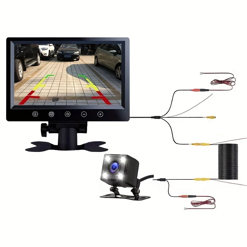 [17.78 سنتيمتر HD جديد اللمس زر رصد 4LED مجموعة كاميرا الرؤية الخلفية] للمقطورات والرافعات الشوكية والحصادين مع دليل وقوف السيارات العالمي