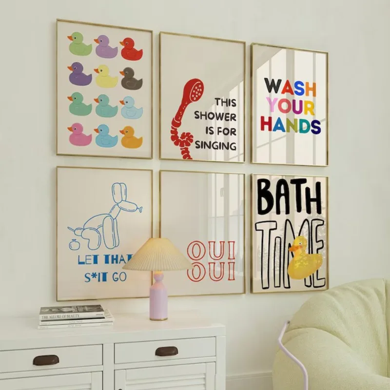 مضحك الحمام المطاط بطة غسل يديك ملتوي يقتبس المشارك حائط لوح رسم الفن صور ديكور المنزل المرحاض #2