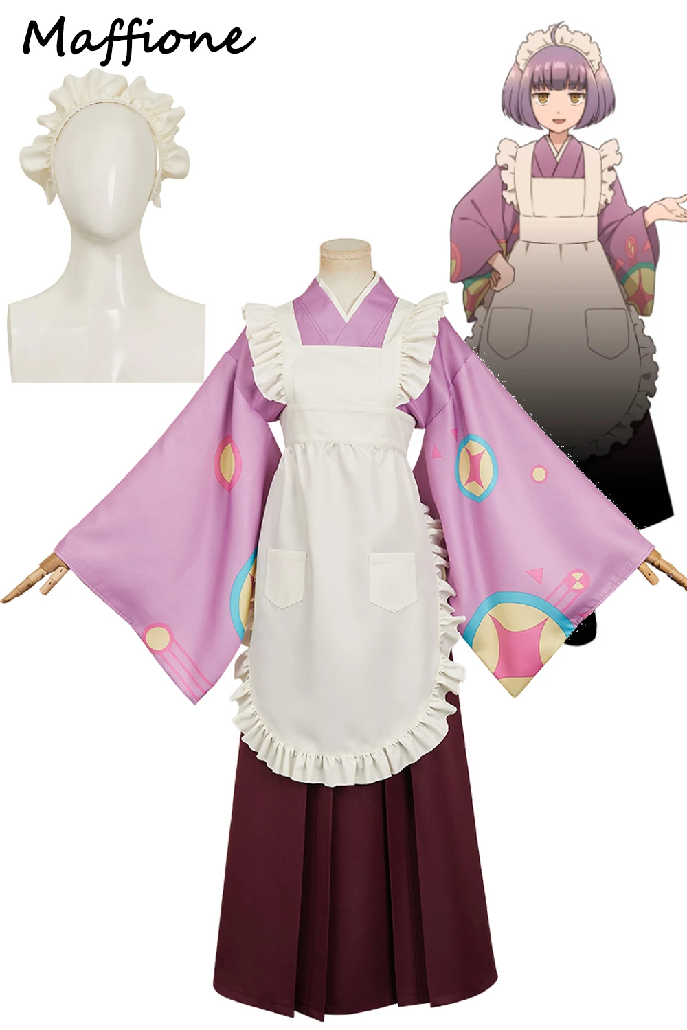 

Neko Tsukahara Cosplay Light Purple Kimono Costume Headband Anime Tasokare The Hotel Disguise Women Outfits Halloween Party Suit