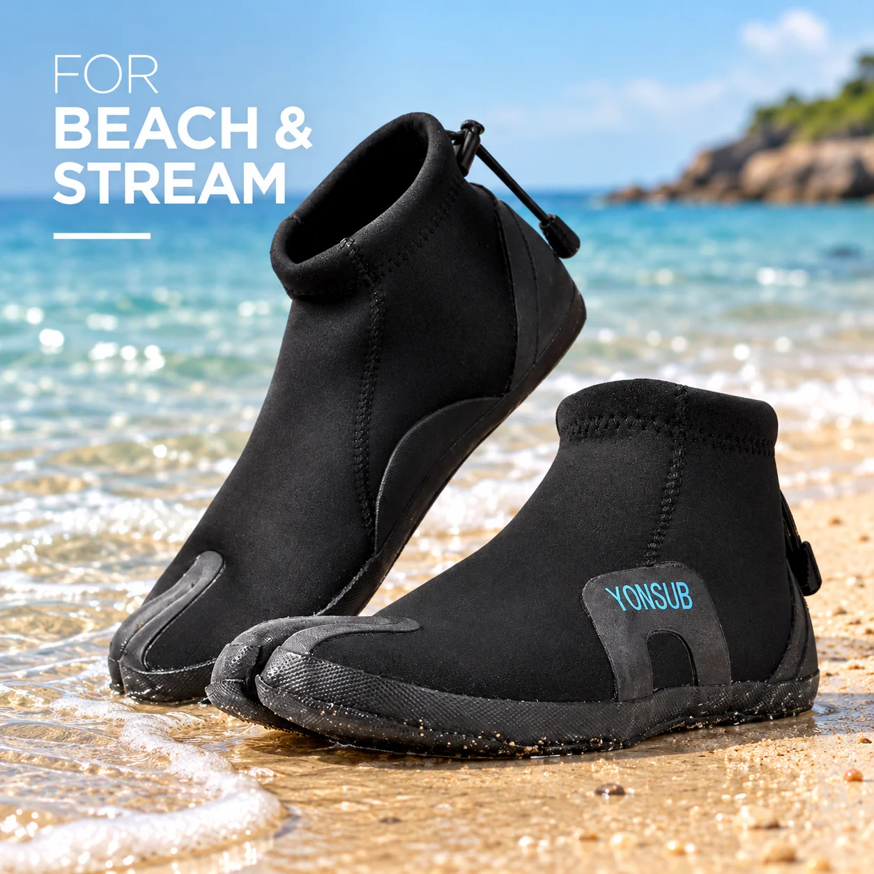 YONSUB Split Toe Water Shoes for Men Women Neoprene Upper Rubber Sole Non Slip Beach Surfing Snorkeling Creek Wading