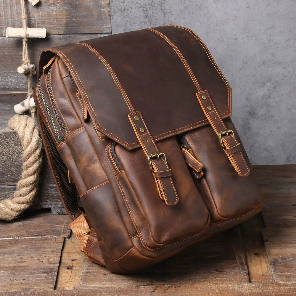 S.WORKER Vintage Echtleder-Rucksack Laptop-Tasche Lässige Crazy-Horse-Leder Schultasche Outdoor-Reise-Weekender-Tasche – Detail 12