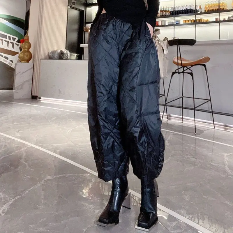 Down Cotton WarmThicken Harem Capris Pants Casual Thick Windproof Fluffy Women Pantalones Snow Wear High Waist Spodnie