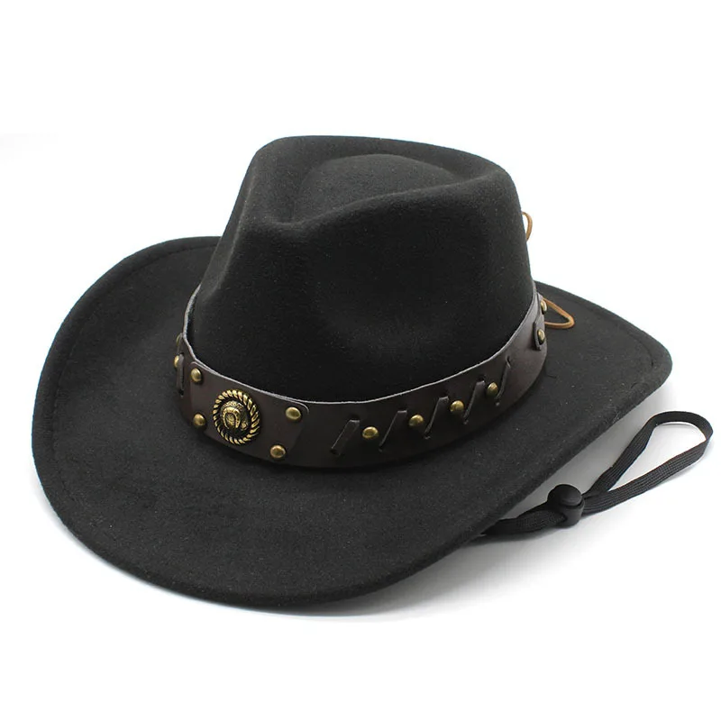 

New Minority Woolen Hat European And American Men's And Women's Woolen Western Denim Top Hat Wind Proof Rope