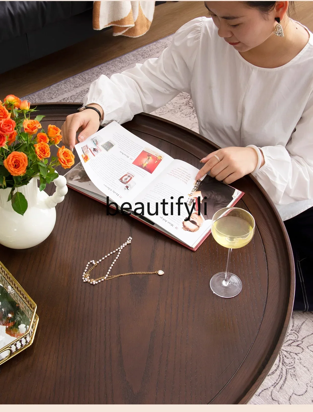 

Asmt59 Журнальный столик из массива дерева, гостиная, небольшая квартира для домашнего использования, низкий круглый стол на диване, элитный