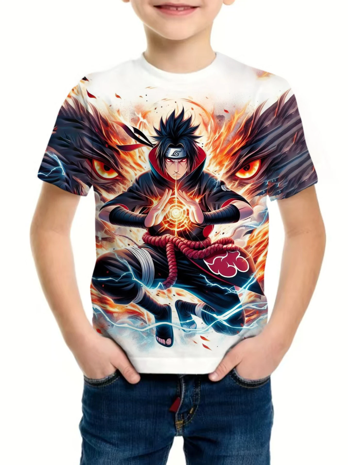 

2025 Summer Boys Girls T-shirt Naruto Sasuke Men T-shirt 3D Printing Short-sleeved Anime T-shirt Boy Girl Kids Cool Clothing