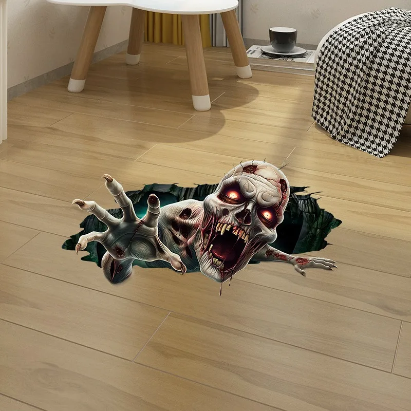 3D Holographic Halloween Floor Decals Scary Ghost Wall Stickers for Living Room Glass Window Spooky Home Decor Removable
