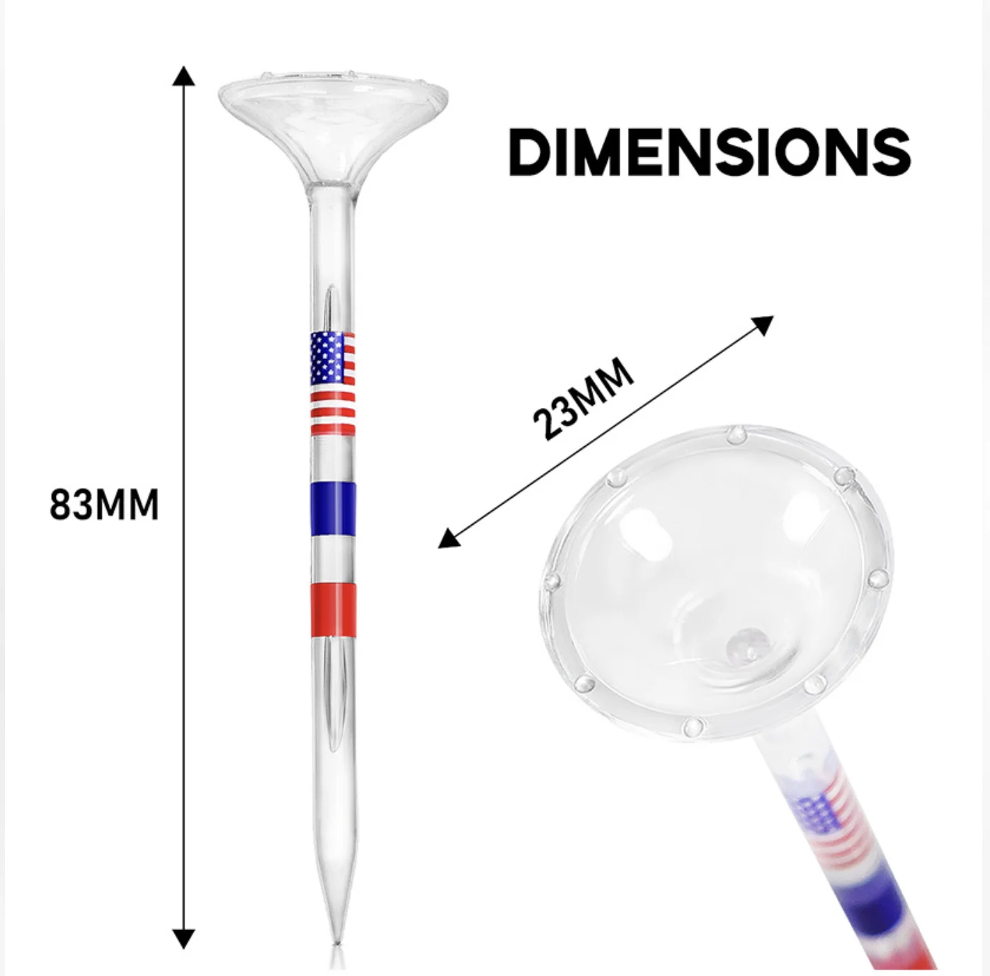 10 Stück lange Golf-Tees, unzerbrechlich, 83 mm, transparent, mit US-amerikanischer Flagge, reduziert Reibung und seitliches Drehen, Golfzubehör. – Detail 2