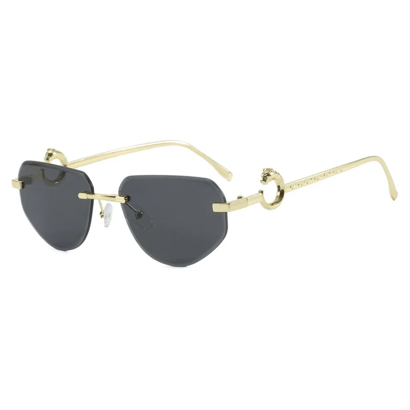 

European and American Fashion Frameless Irregular Polygonal Glasses Leopard Head Men's and Women's Sunglasses