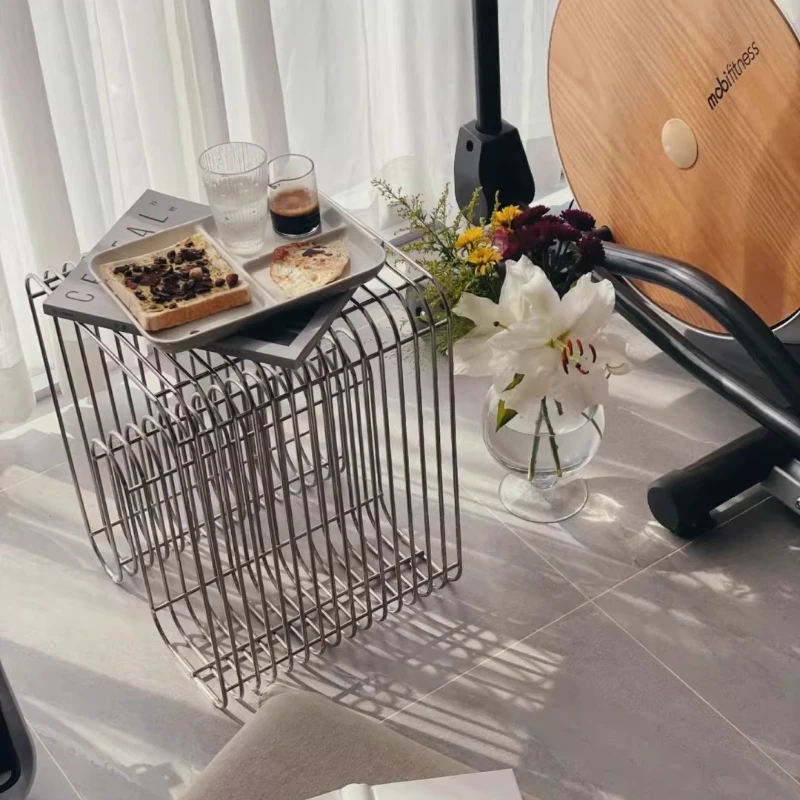 Modern Minimalist Side Tables Stainless Steel Magazine Holder Living Room Multi-Function Coffee Table Creative Storage Solution