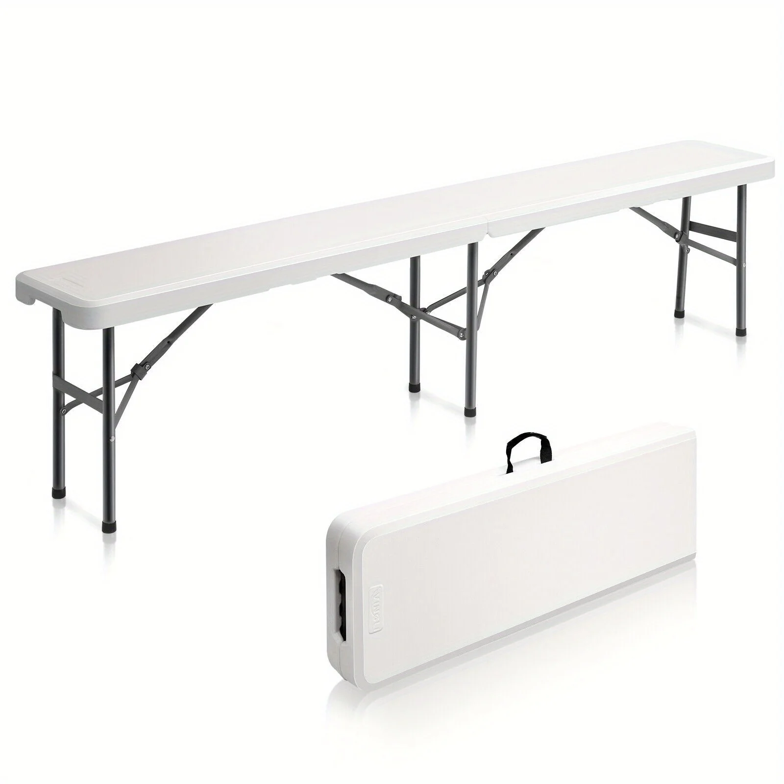 

6 Feet Portable Plastic Folding Bench for Garden Soccer Party, White