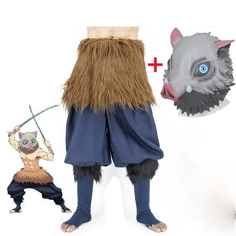

Anime Adult Kimetsu No Yaiba Hashibira Inosuke Full Cosplay Costume Pig Silicone Mask
