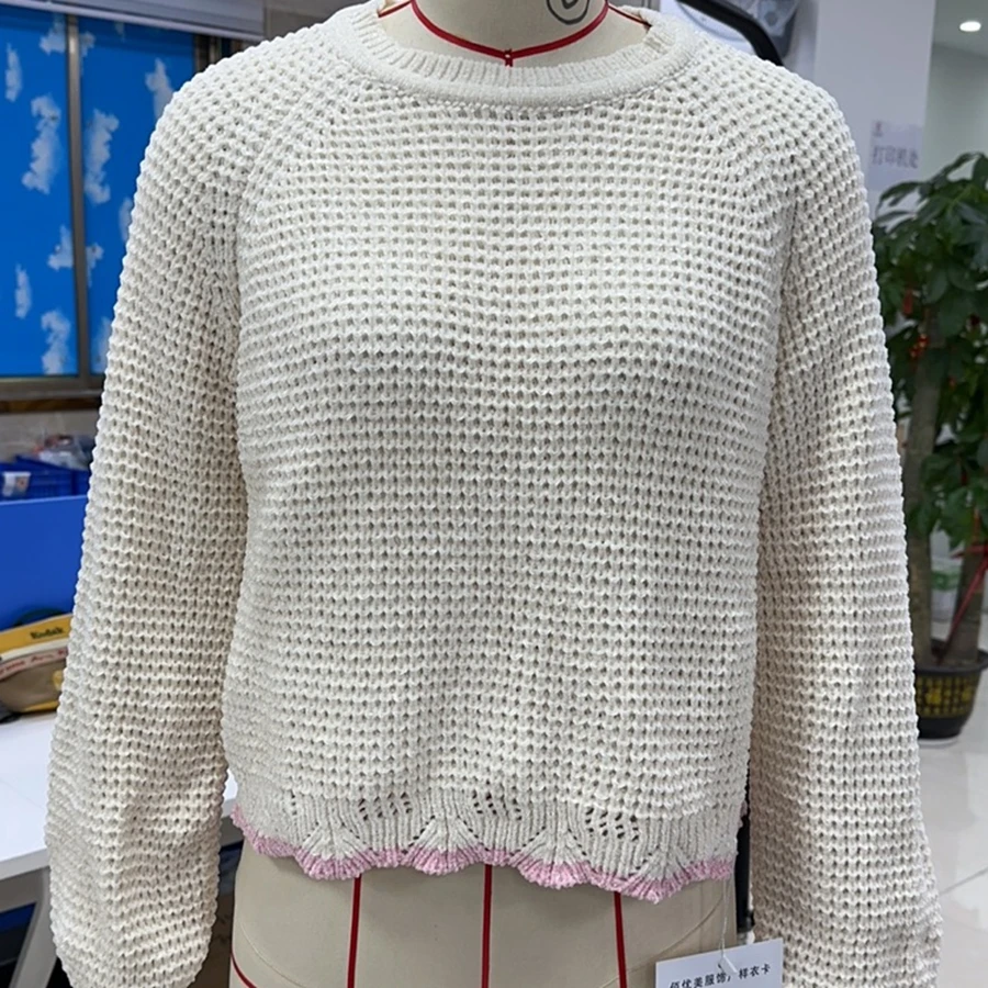 

Vintage Women Crop Sweater Contrast Trim Crew Neck Long Sleeve Pullover Knit Tops for Winter Fall