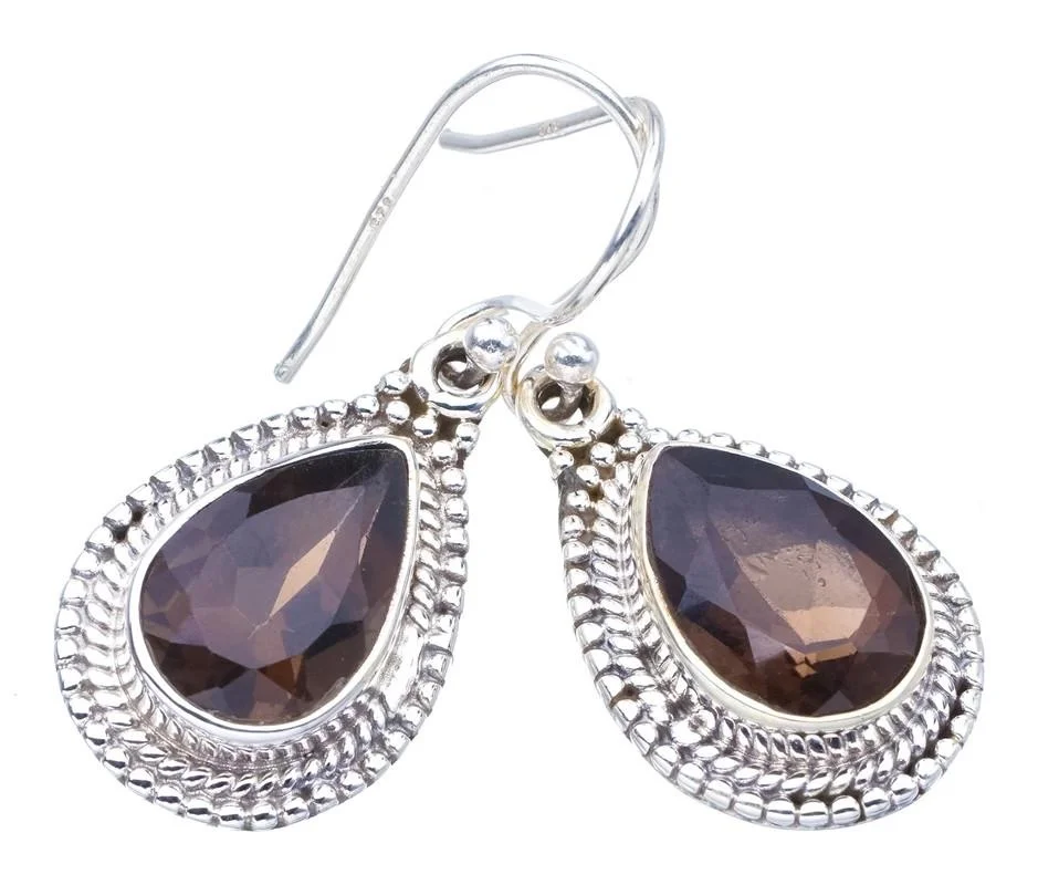 StarGems Smoky Quartz  Handmade 925 Sterling Silver Earrings 1.25