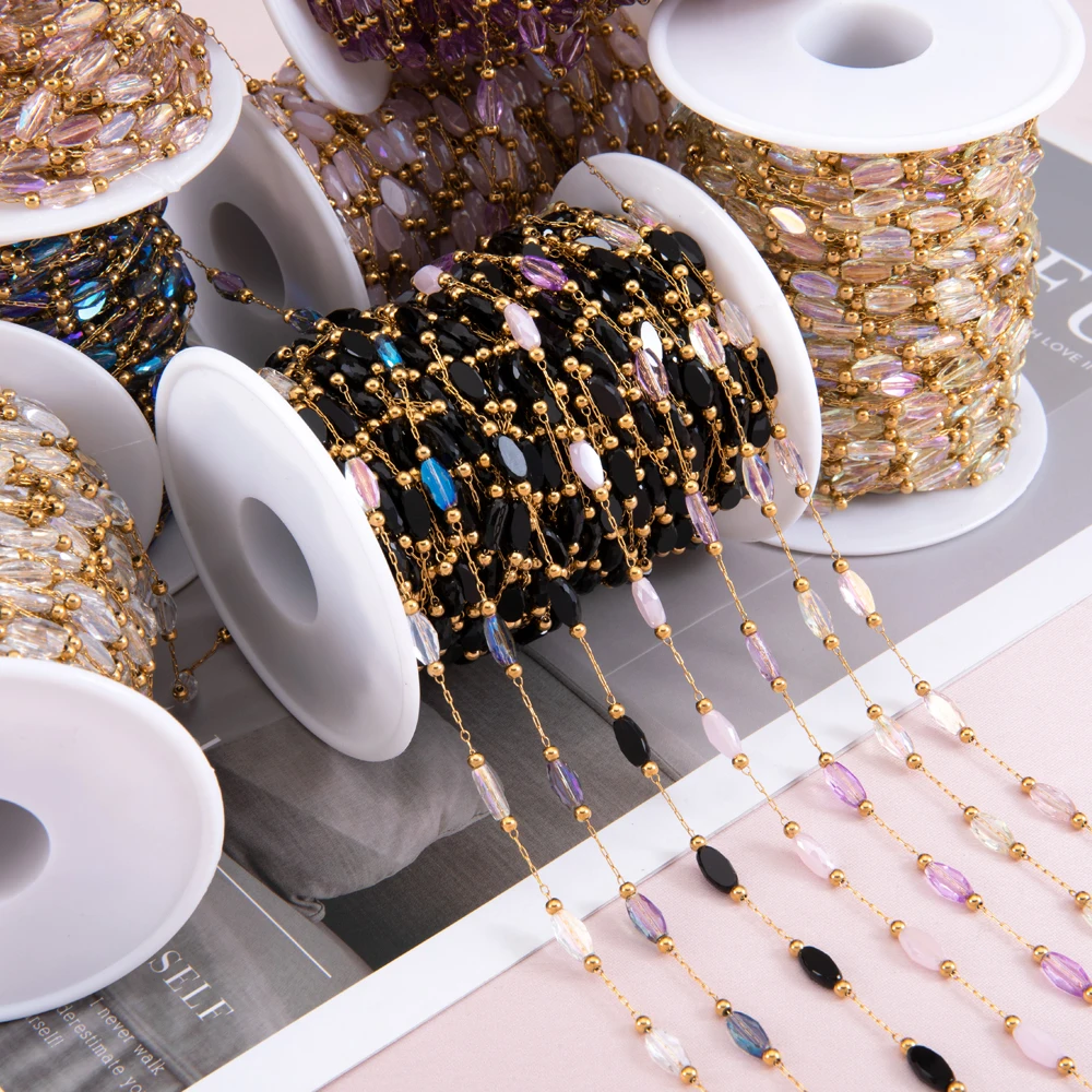 Новый 1M2M натуральный камень ромб бусина из нержавеющей стали красочные хрустальные бусины цепи DIY ожерелье браслет изготовление ювелирных изделий оптом