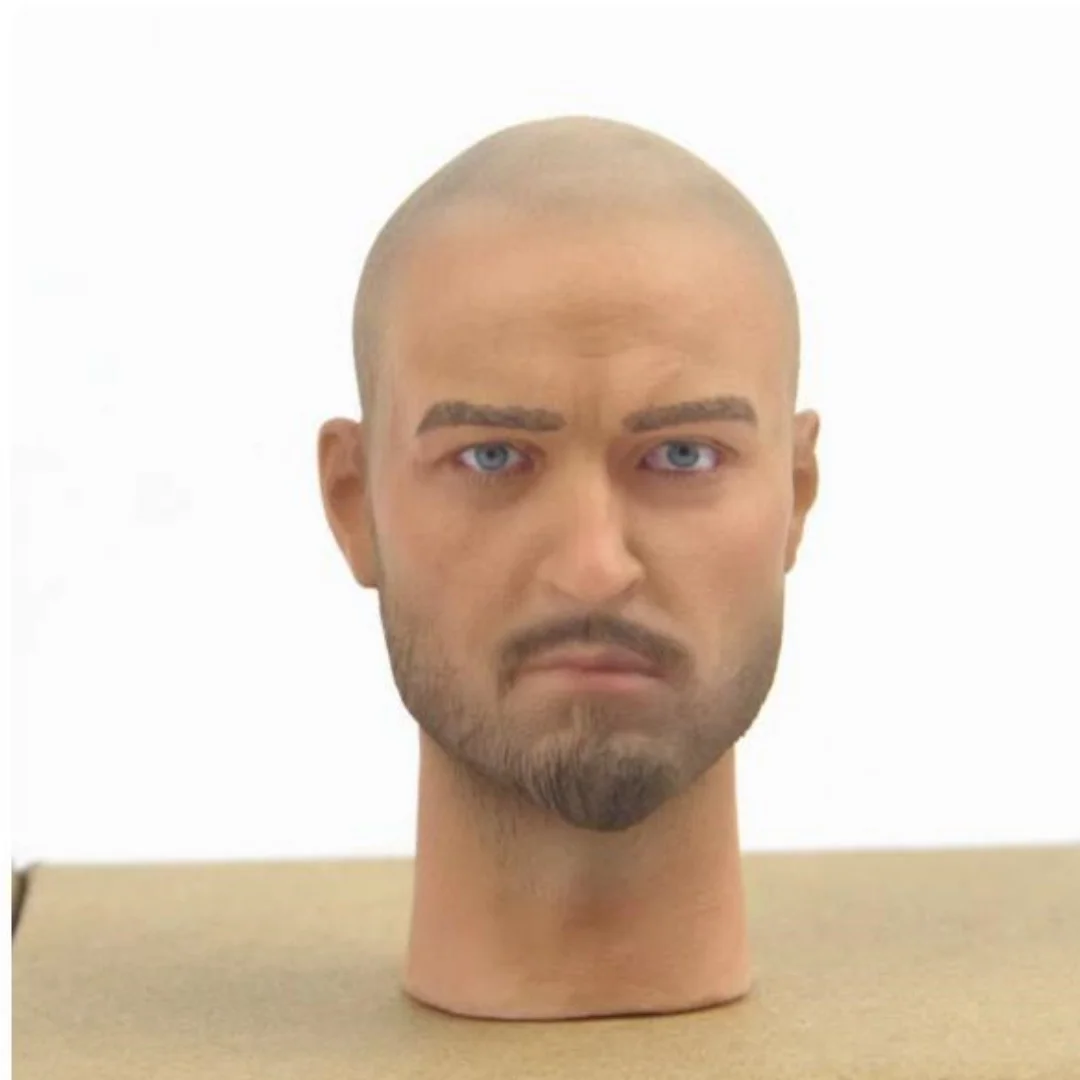 Cabeça Masculina Esculpida em Escala 1/6, Marrom, com Barba e Calvície, Modelo de Filme Japonês para Bonecos de Ação de 12 Polegadas