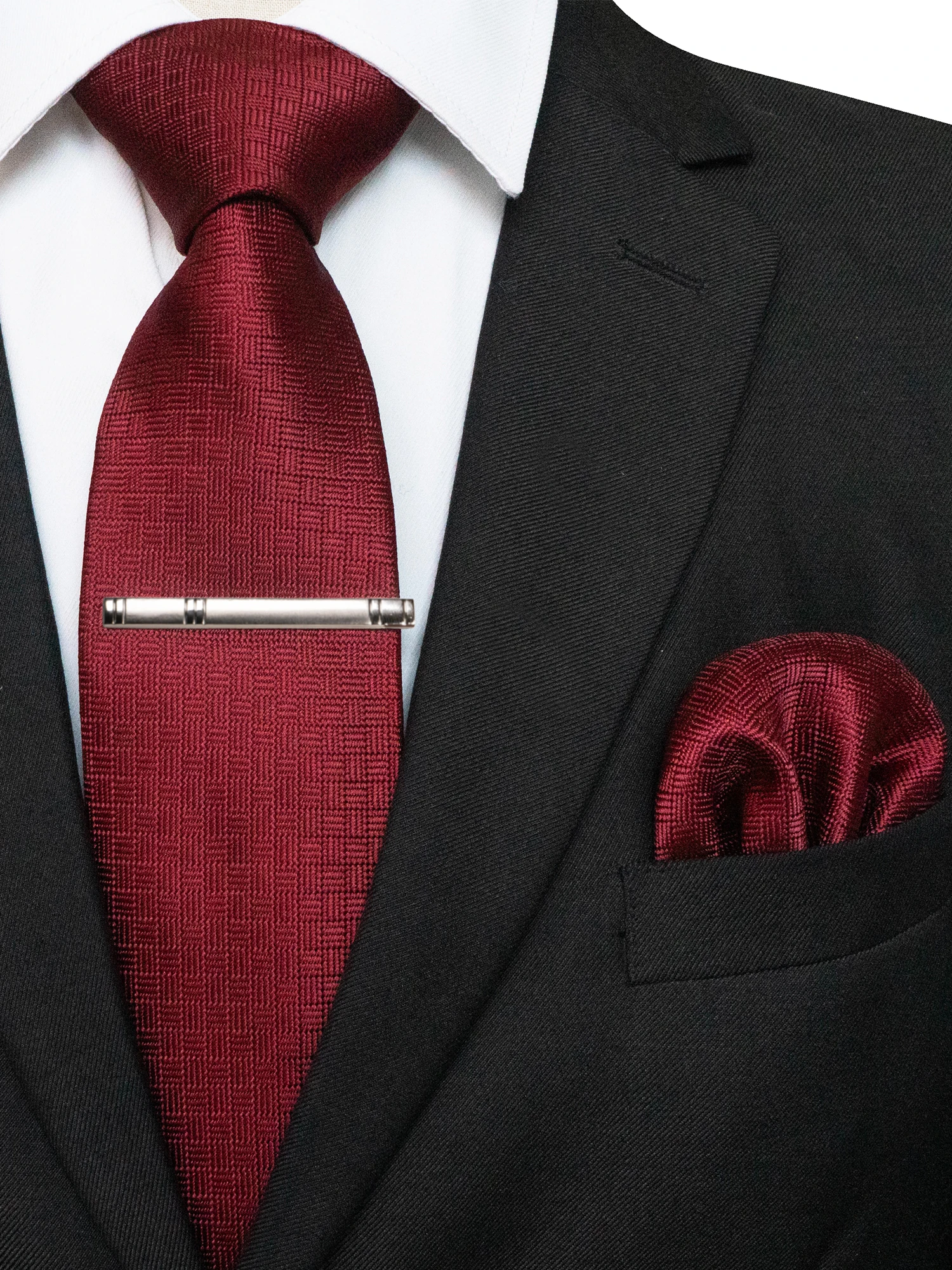 KAMBERFT Klassische Herrenkrawatte mit Krawattenklammer und Einstecktuch, 3-teiliges Set für Büro, Hochzeit, Party – Detail 18