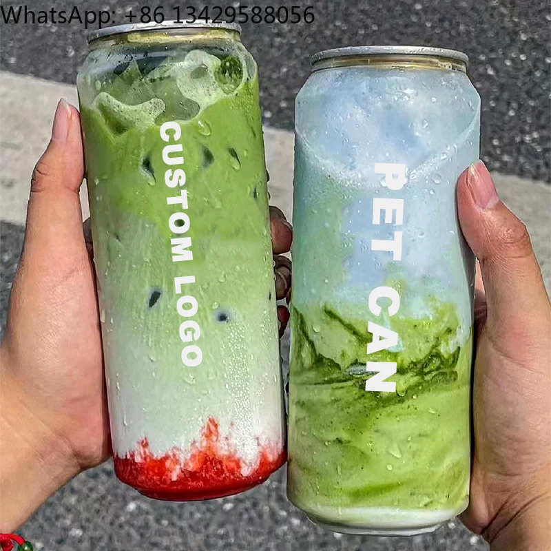 

BSBH Bubble Tea Shop Custom Logo PET Can With Lid Milk Tea Coffee Cake Clear Plastic Pop Cans