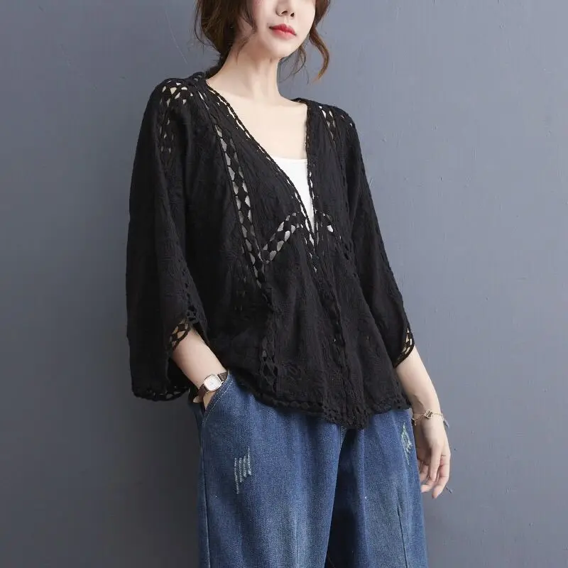 Knitted Cardigans Women Hollow Out Summer Thin Clothes Vintage Chic Graceful Sun-proof All-match Simple New Aesthetic 6 Colors