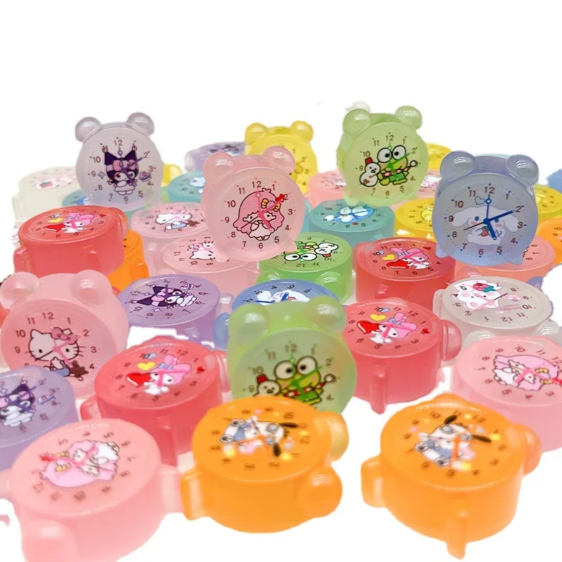 10Pcs/Set Cartoon Sanrio My Melody Kuromi Resin Clock Luminous Cute Room Desktop Decor Ornament Children Girls Birthday Gifts