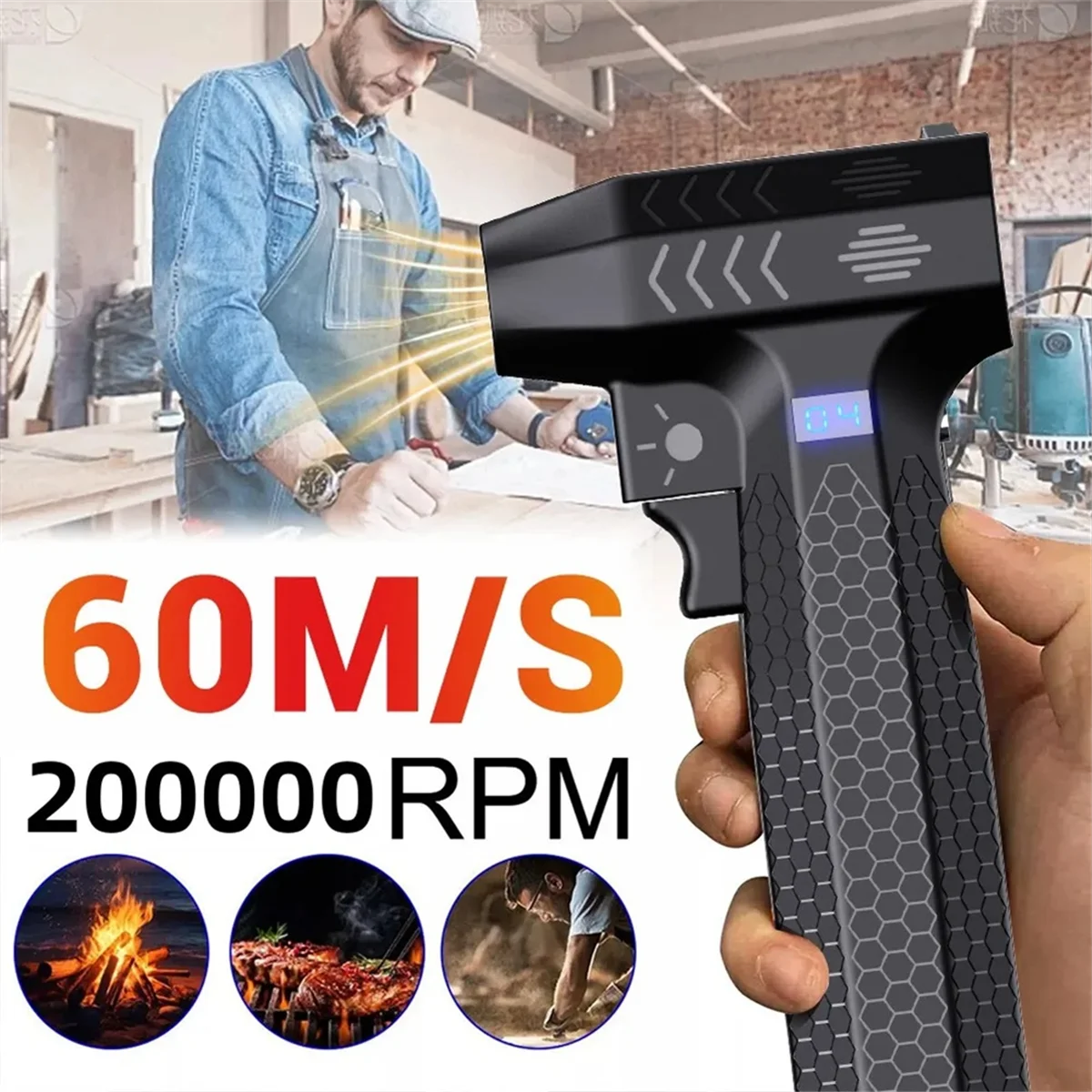 ABXHH جديد 60 م/الثانية Turbo JetFan 200000   منفاخ هواء كهربائي RPM، مروحة توربو عنيفة عالية السرعة، قابلة لإعادة الشحن عبر USB، منفاخ غبار قوي