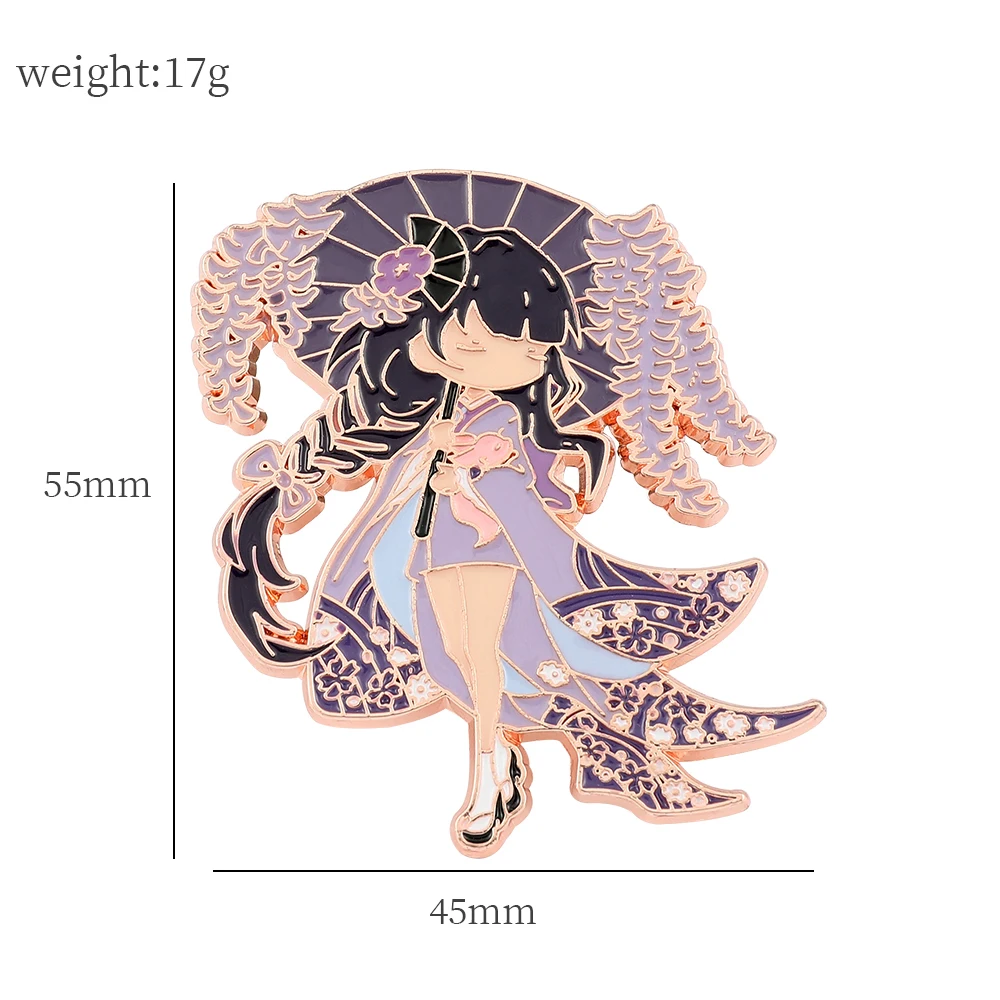 Genshin Impact Raiden Shogun Badge Cartoon Metal Brooch Decoration for Backpack Clothing Ornaments Christmas Gifts view 2