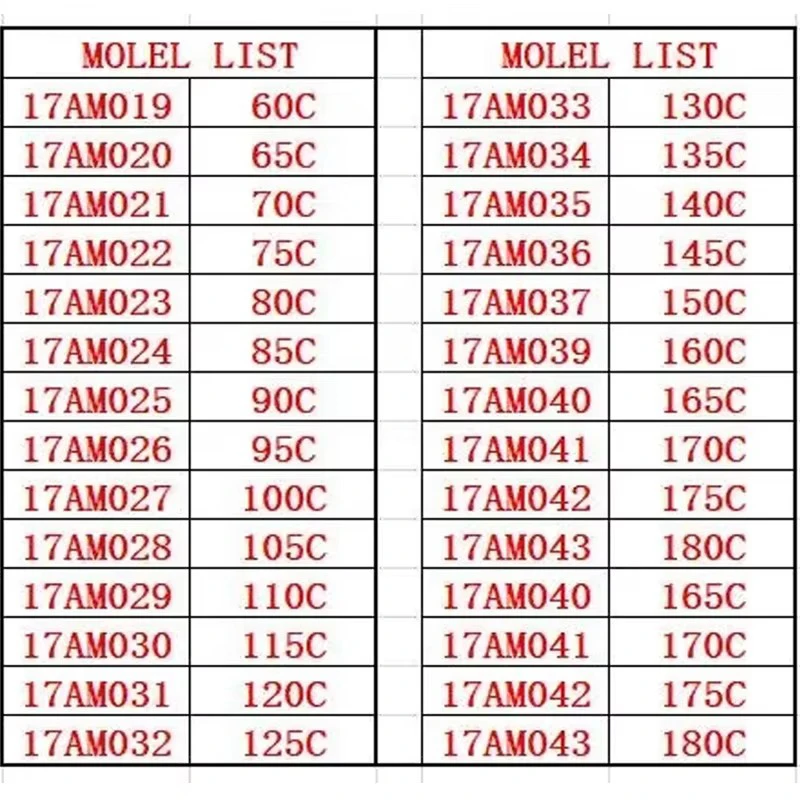 Janino 1PCS 17AM 60-180C 17AM019A5 Normally Closed 10A Overheat Protector Motor Power Temperature Switch Automatic reset Switch