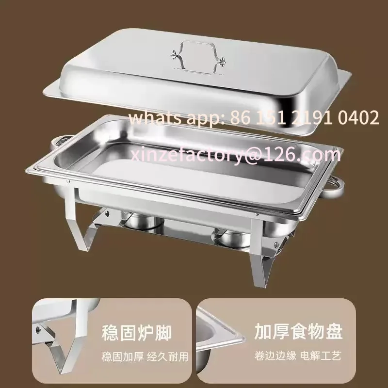 Stainless steel dining stove with foldable flip cover, rectangular shape, suitable for hotel buffets, used for heating and keepi