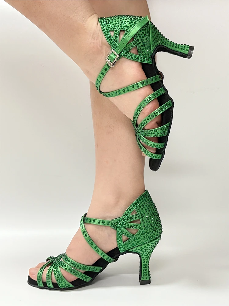 

Зеленые тренировочные туфли для латинских танцев сальсы с индивидуальным логотипом и каблуком с домашней замшевой подошвой, индивидуальный логотип на каблуке