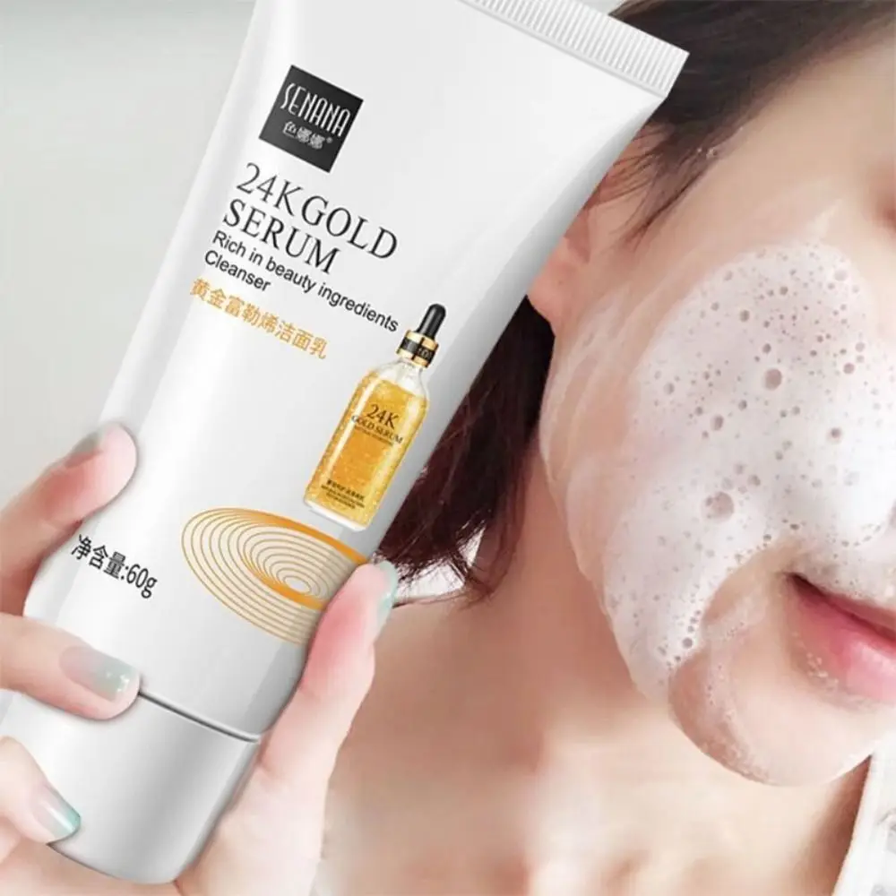 New 60g Gold Fullerene Facial Cleanser Whitening Shrink Pores Cleansing Foam Face Wash Acne Treatment Oil Control Skin Care